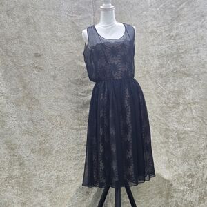 S.G.GILBERT Chic Black Floral Midi Dress